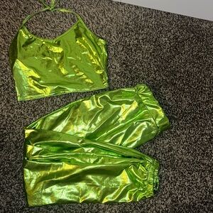 Green Holographic Cropped Tank & Jogger Set